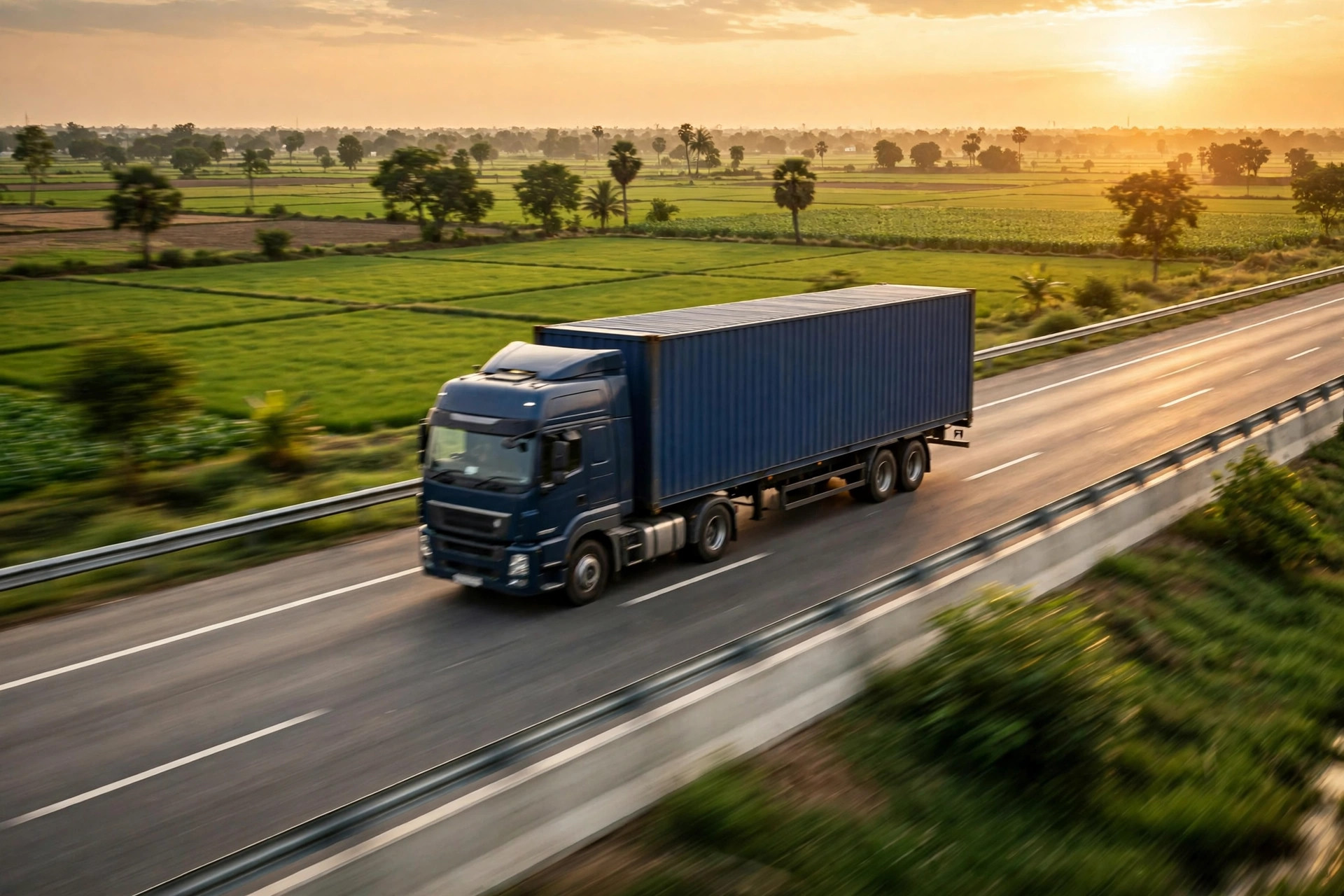 Container truck on highway — Jaipur to Lucknow transport